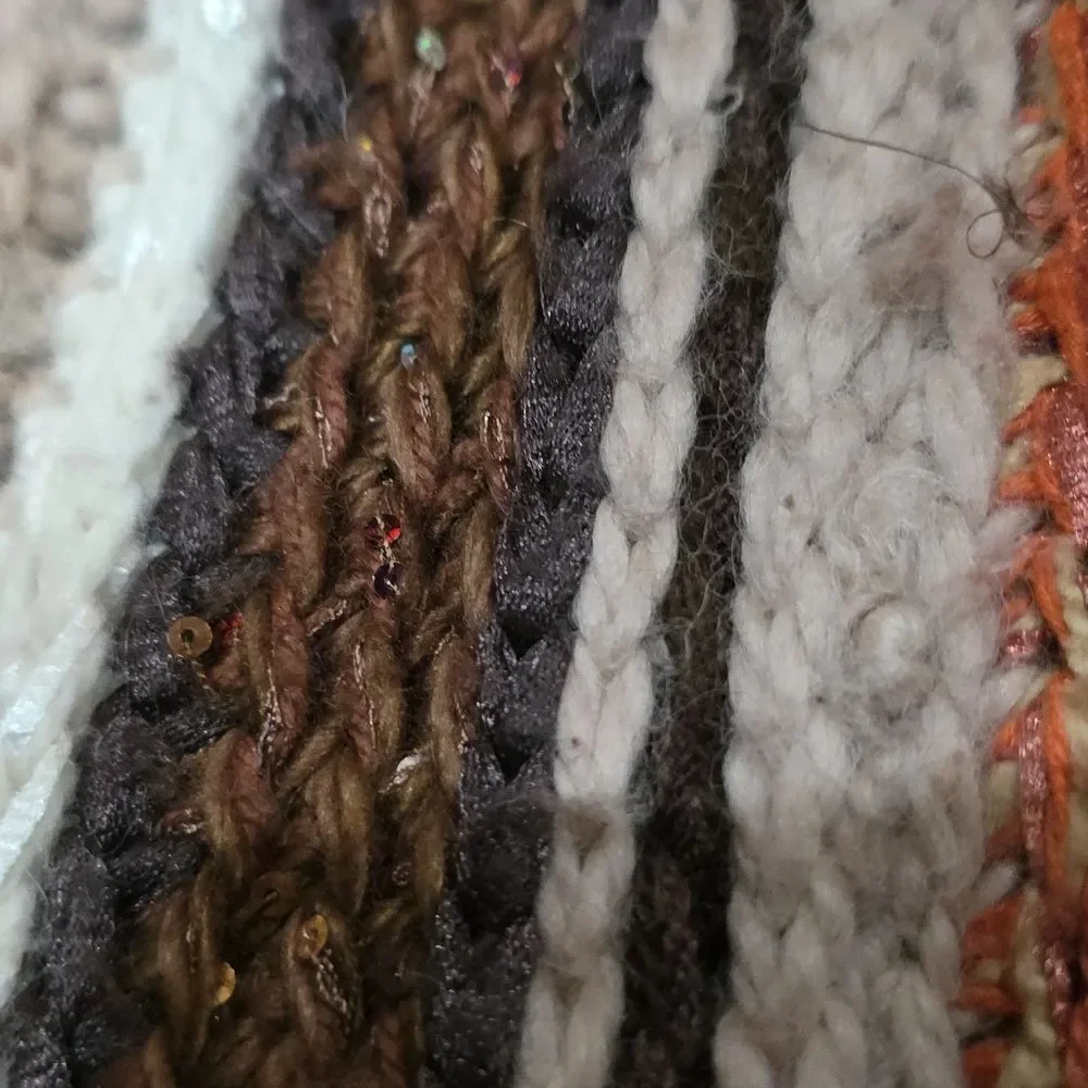 Handmade Thick Knit Fringe Throw Blanket Autumnal Colors Afghan 86x40